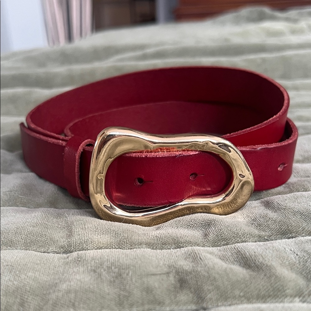 Anthropologie Red Belt with Gold Buckle